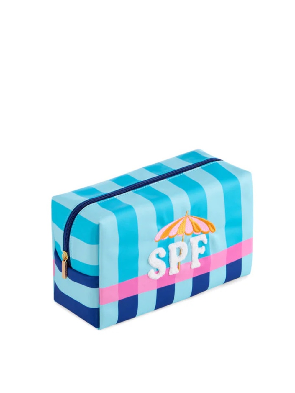 SPF Striped Zipper Pouch Turquoise Beach Bag Sunscreen Organizer Shiraleah NWT